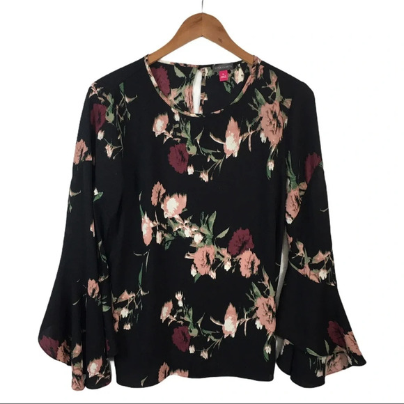 WS168 Vince Camuto Floral Flare Sleeve Blouse M - Picture 1 of 6